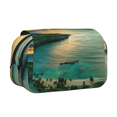 YUBVCF Sunrise Over Hanauma Bay Oahu Hawaii Printing Double Layer Clamshell Pen Case for Boys Girls,Durable Pen Carrying Case with Zipper for School, Schwarz , Einheitsgröße, Taschen-Organizer von YUBVCF