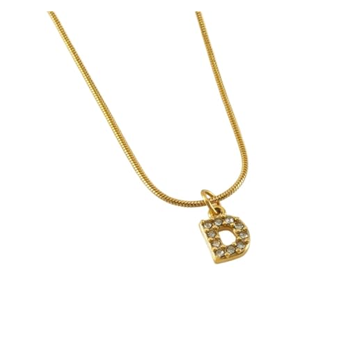 YUCHUAN Damen-Diamant-Anhänger, 18 Karat Schlangenknochenkette, 26 englische Buchstaben, Halskette, Schmuck(Color:D_18K) von YUCHUAN