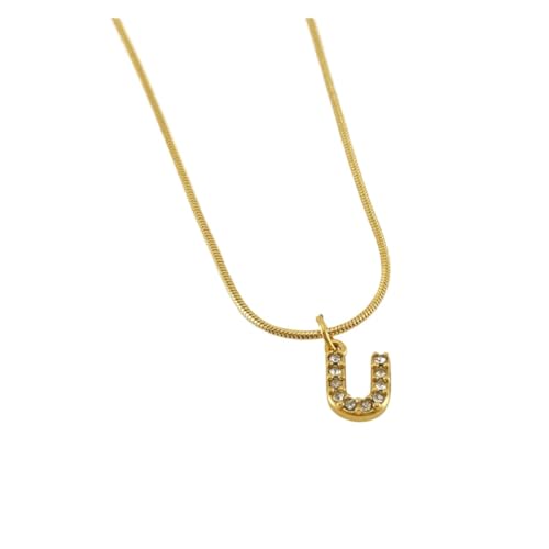 YUCHUAN Damen-Diamant-Anhänger, 18 Karat Schlangenknochenkette, 26 englische Buchstaben, Halskette, Schmuck(Color:U_18K) von YUCHUAN