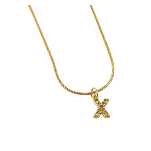 YUCHUAN Damen-Diamant-Anhänger, 18 Karat Schlangenknochenkette, 26 englische Buchstaben, Halskette, Schmuck(Color:X_18K) von YUCHUAN