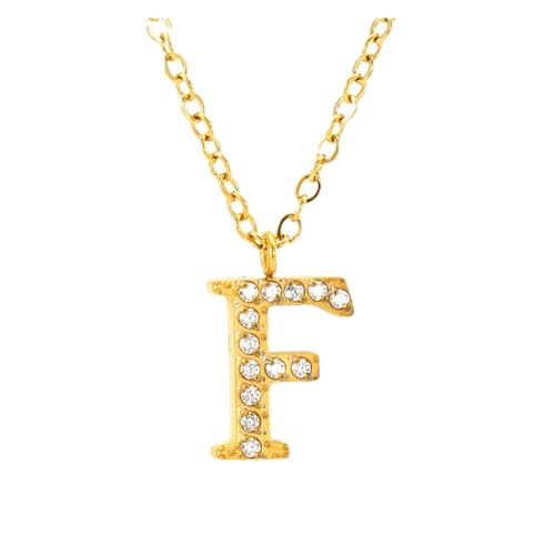YUCHUAN Diamant-Anhänger for Damen, 26 englische Buchstaben, Halskette aus Titanstahl, Schlüsselbeinkette, Schmuck(Color:F_18K) von YUCHUAN