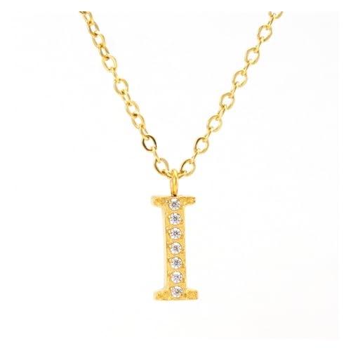 YUCHUAN Diamant-Anhänger for Damen, 26 englische Buchstaben, Halskette aus Titanstahl, Schlüsselbeinkette, Schmuck(Color:I_18K) von YUCHUAN