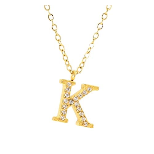 YUCHUAN Diamant-Anhänger for Damen, 26 englische Buchstaben, Halskette aus Titanstahl, Schlüsselbeinkette, Schmuck(Color:K_18K) von YUCHUAN