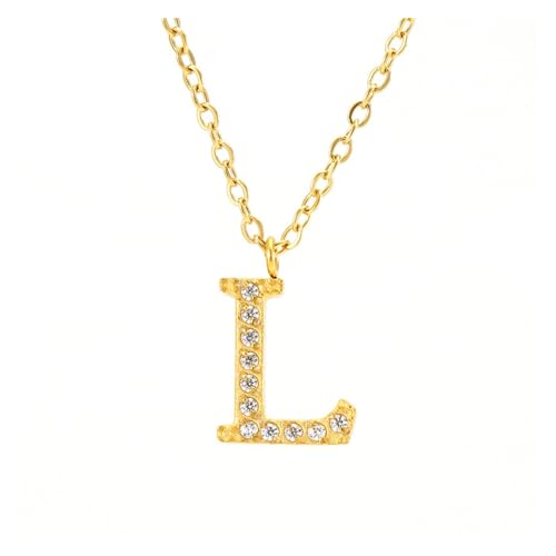 YUCHUAN Diamant-Anhänger for Damen, 26 englische Buchstaben, Halskette aus Titanstahl, Schlüsselbeinkette, Schmuck(Color:L) von YUCHUAN