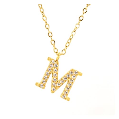 YUCHUAN Diamant-Anhänger for Damen, 26 englische Buchstaben, Halskette aus Titanstahl, Schlüsselbeinkette, Schmuck(Color:M) von YUCHUAN