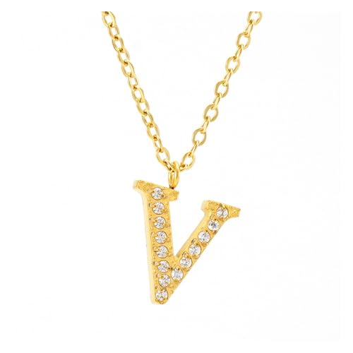 YUCHUAN Diamant-Anhänger for Damen, 26 englische Buchstaben, Halskette aus Titanstahl, Schlüsselbeinkette, Schmuck(Color:V_18K) von YUCHUAN