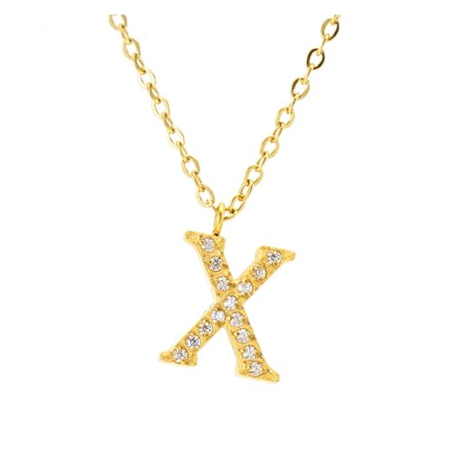 YUCHUAN Diamant-Anhänger for Damen, 26 englische Buchstaben, Halskette aus Titanstahl, Schlüsselbeinkette, Schmuck(Color:X_18K) von YUCHUAN