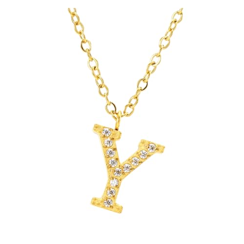 YUCHUAN Diamant-Anhänger for Damen, 26 englische Buchstaben, Halskette aus Titanstahl, Schlüsselbeinkette, Schmuck(Color:Y_18K) von YUCHUAN