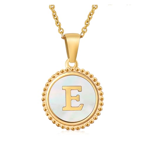 YUCHUAN Einfache 18K-Edelstahl-Muschel-Alphabet-Halskette for Damen, englischer Alphabet-Anhänger-Schmuck(Material:E) von YUCHUAN