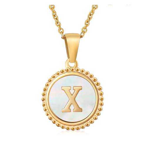 YUCHUAN Einfache 18K-Edelstahl-Muschel-Alphabet-Halskette for Damen, englischer Alphabet-Anhänger-Schmuck(Material:X) von YUCHUAN