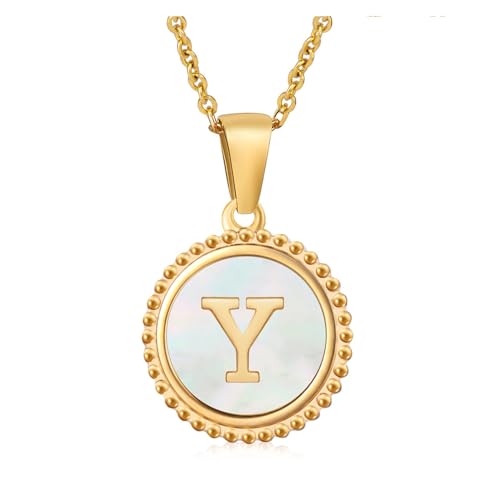 YUCHUAN Einfache 18K-Edelstahl-Muschel-Alphabet-Halskette for Damen, englischer Alphabet-Anhänger-Schmuck(Material:Y) von YUCHUAN
