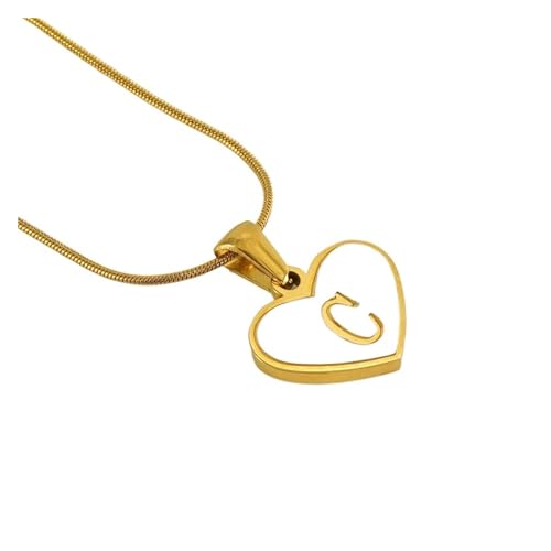 YUCHUAN Einfache Titan-Stahl-Muschel-Halskette mit englischen Buchstaben for Frauen, 18 Karat modische Liebesanhänger-Schlüsselbeinkette(Material:C) von YUCHUAN