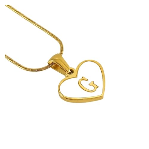 YUCHUAN Einfache Titan-Stahl-Muschel-Halskette mit englischen Buchstaben for Frauen, 18 Karat modische Liebesanhänger-Schlüsselbeinkette(Material:G) von YUCHUAN