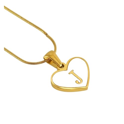 YUCHUAN Einfache Titan-Stahl-Muschel-Halskette mit englischen Buchstaben for Frauen, 18 Karat modische Liebesanhänger-Schlüsselbeinkette(Material:J) von YUCHUAN