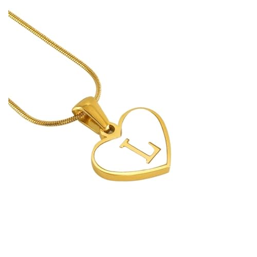 YUCHUAN Einfache Titan-Stahl-Muschel-Halskette mit englischen Buchstaben for Frauen, 18 Karat modische Liebesanhänger-Schlüsselbeinkette(Material:L) von YUCHUAN