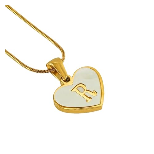 YUCHUAN Einfache Titan-Stahl-Muschel-Halskette mit englischen Buchstaben for Frauen, 18 Karat modische Liebesanhänger-Schlüsselbeinkette(Material:R) von YUCHUAN