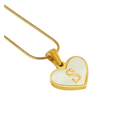 YUCHUAN Einfache Titan-Stahl-Muschel-Halskette mit englischen Buchstaben for Frauen, 18 Karat modische Liebesanhänger-Schlüsselbeinkette(Material:S) von YUCHUAN