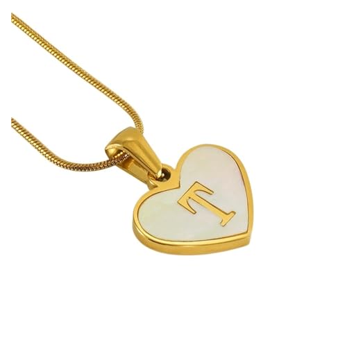 YUCHUAN Einfache Titan-Stahl-Muschel-Halskette mit englischen Buchstaben for Frauen, 18 Karat modische Liebesanhänger-Schlüsselbeinkette(Material:T) von YUCHUAN