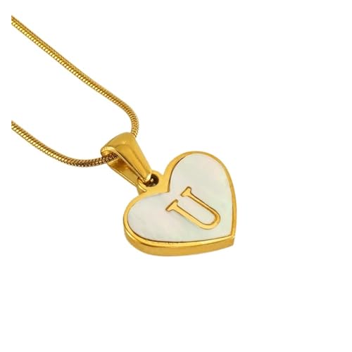 YUCHUAN Einfache Titan-Stahl-Muschel-Halskette mit englischen Buchstaben for Frauen, 18 Karat modische Liebesanhänger-Schlüsselbeinkette(Material:U) von YUCHUAN
