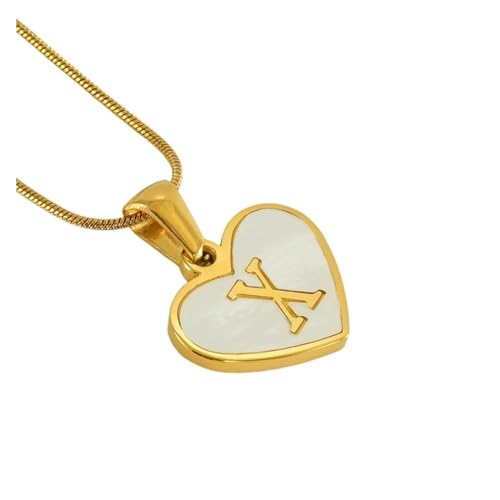 YUCHUAN Einfache Titan-Stahl-Muschel-Halskette mit englischen Buchstaben for Frauen, 18 Karat modische Liebesanhänger-Schlüsselbeinkette(Material:X) von YUCHUAN