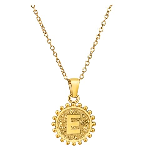 YUCHUAN Goldene runde englische Buchstaben-Halskette for Damen, Edelstahl, Schlüsselbeinkette, Schmuck(Color:E_18K) von YUCHUAN