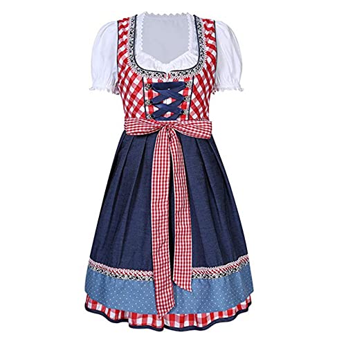 YUDATPG Bayerisches Oktoberfest Kostüm Frauen Deutsch Traditionelles Oktoberfest Outfits Dirndl Kleid Karneval Halloween Bar Kellnerin Cosplay Bier Mädchen Maid Fancy Dress Maid Plaid Kostüm von YUDATPG