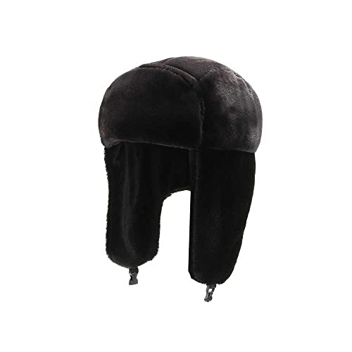 Damen Bombermütze Kunstfell Trapper Hut Warm für Unisex Ushanka Winter Warm Kosak Russisch Winddicht Skikappe Dicker Verschluss Ohrenklappe Radfahren Ohrenklappe Jagd Hut, Schwarz , Einheitsgröße von YUDATPG