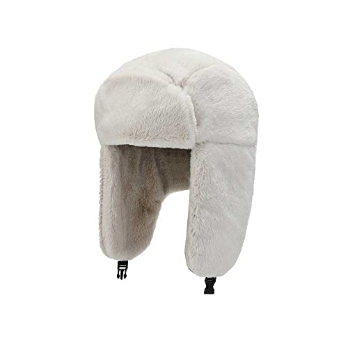 Damen Bombermütze Kunstfell Trapper Hut Warm für Unisex Ushanka Winter Warm Kosak Russisch Winddicht Skikappe Dicker Verschluss Ohrenklappe Radfahren Ohrenklappe Jagd Hut, weiß, Einheitsgröße von YUDATPG