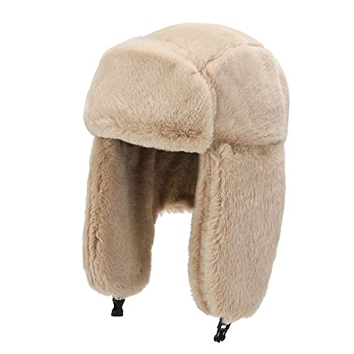 YUDATPG Damen Bombermütze Kunstfell Trapper Hut Warm für Unisex Ushanka Winter Warm Kosak Russisch Winddicht Skikappe Dicker Verschluss Ohrenklappe Thermo Flieger Radfahren Jagd Hut von YUDATPG