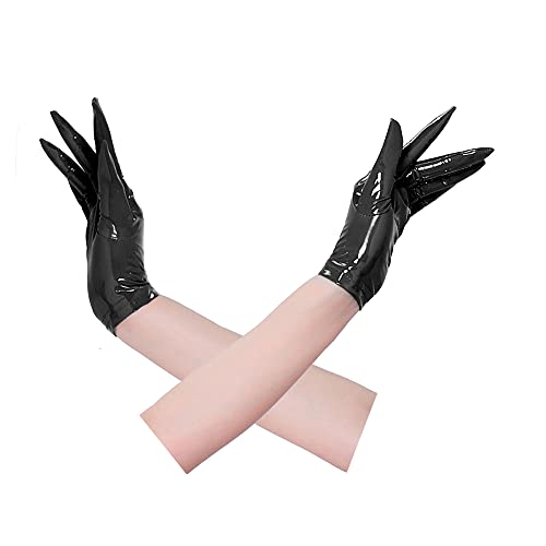 YUDATPG Damen-Lederhandschuhe, Kunstleder, Wet-Look, Abend-Kostüm, Party, Cosplay, Flapper, Opera, Punk, Gothic, kurze Handgelenklänge, Schwarz , 38 von YUDATPG