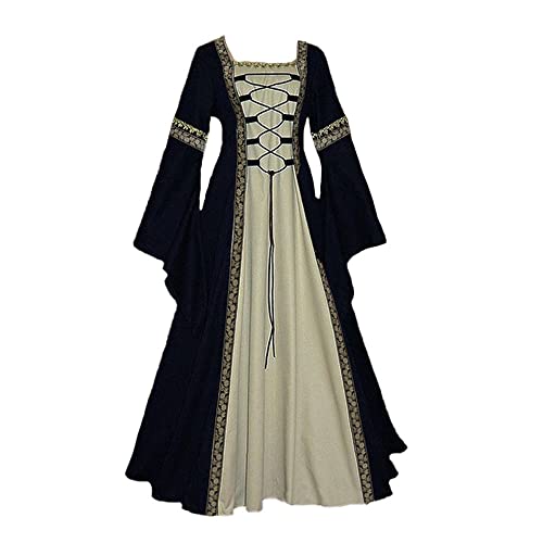 YUDATPG Mittelalterliches Kleid für Damen, Renaissance-Kleid, viktorianisches Ballkleid, Gothic-Stil, Trompete, langärmeliges Kleid für Halloween, Kostüm, irisches Cosplay, Schwarz , S von YUDATPG