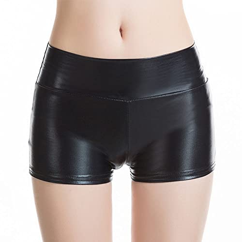 YUDATPG Frauen Glänzende metallische Booty Shorts Reflektierende Hotpants Dance Sport Bottom Rave Hohe Taille Unterwäsche Nachtclub Party Outfit, Schwarz , XL von YUDATPG