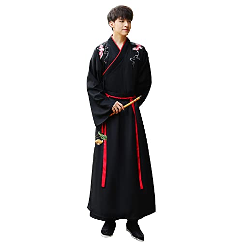 YUDATPG Hanfu Traditionelle chinesische Kleidung für Herren, Kung Fu Halloween Cosplay Kostüm Stickerei Outfits Gelehrter Schwertkämpfer Verkleidung (schwarz, L) von YUDATPG