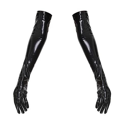 YUDATPG Lange Damen-Handschuhe aus PU-Leder, dehnbar, Kunstleder, für Alltag, Opern, Party, Abend, geraffte Ellenbogenhandschuhe, Cosplay, Hochzeit, Schwarz , 42 von YUDATPG