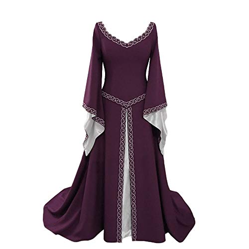 YUDATPG Mittelalterliches Kleid, ausgestellt, langärmelig, Renaissance-Kleid für Damen, Bauern-Chemise, Halloween-Kostüm, Fee, Gothic-Kleid, Nachthemd, violett, XL von YUDATPG