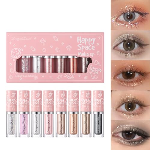 8 Farben Liquid Glitter Eyeshadow Eyeliner Set, Metallischer Schimmer Lidschatten, Funkelnder Glitzer, Wasserdicht und Langlebig Schnell Trocknend von YUDDUO