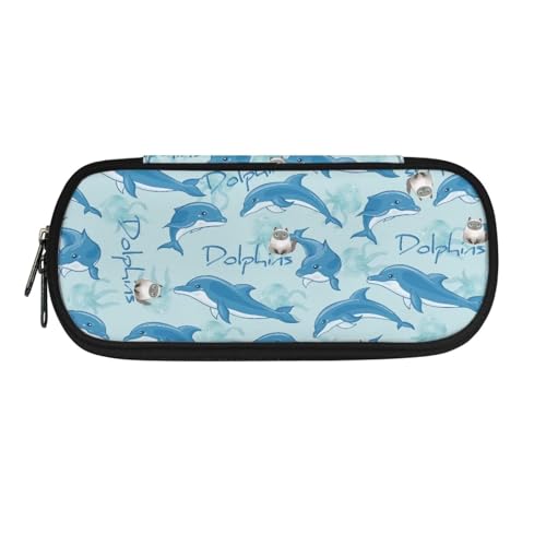 YUDINGFIN Niedliches Federmäppchen, Federmäppchen mit Schlitz-Mesh-Trennwand und halbrunder Reißverschluss, Schulstifttasche für Jungen und Mädchen, Delfin, Schulranzen-Set von YUDINGFIN