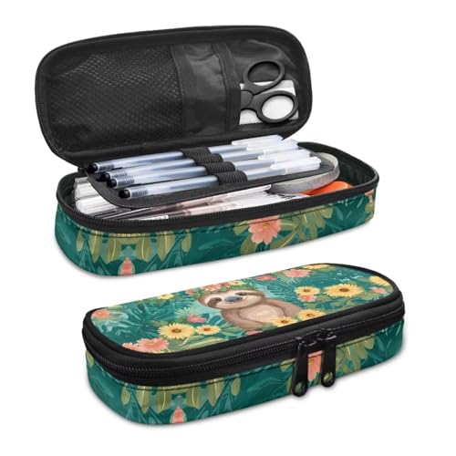 YUDINGFIN Niedliches Federmäppchen, Federmäppchen mit Schlitz-Mesh-Trennwand und halbrunder Reißverschluss, Schulstifttasche für Jungen und Mädchen, Faultier, Schulranzen-Set von YUDINGFIN