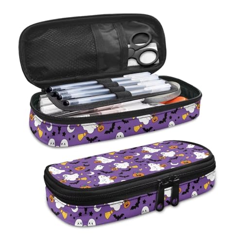 YUDINGFIN Niedliches Federmäppchen, Federmäppchen mit Schlitz-Mesh-Trennwand und halbrunder Reißverschluss, Schulstifttasche für Jungen und Mädchen, Ghost, Schulranzen-Set von YUDINGFIN