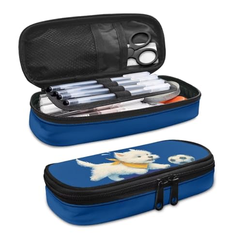 YUDINGFIN Niedliches Federmäppchen, Federmäppchen mit Schlitz-Mesh-Trennwand und halbrunder Reißverschluss, Schulstifttasche für Jungen und Mädchen, Hund mit Fußball, Schulranzen-Set von YUDINGFIN