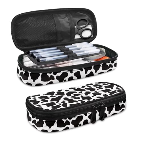 YUDINGFIN Niedliches Federmäppchen, Federmäppchen mit Schlitz-Mesh-Trennwand und halbrunder Reißverschluss, Schulstifttasche für Jungen und Mädchen, Kuhmuster, Schulranzen-Set von YUDINGFIN