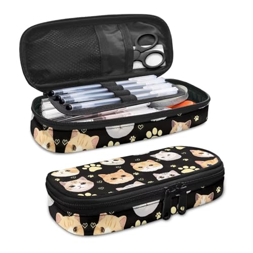 YUDINGFIN Niedliches Federmäppchen, Federmäppchen mit Schlitz-Mesh-Trennwand und halbrunder Reißverschluss, Schulstifttasche für Jungen und Mädchen, Niedliche Katze - B, Schulranzen-Set von YUDINGFIN