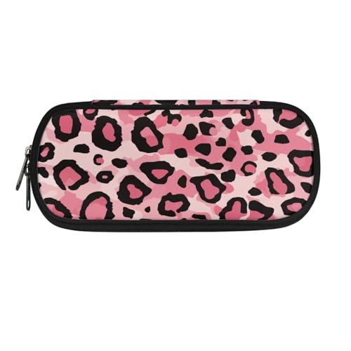 YUDINGFIN Niedliches Federmäppchen, Federmäppchen mit Schlitz-Mesh-Trennwand und halbrunder Reißverschluss, Schulstifttasche für Jungen und Mädchen, Rosa Leopardenmuster, Schulranzen-Set von YUDINGFIN