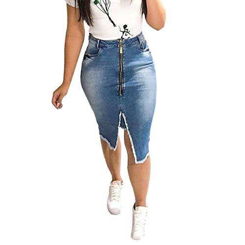 Damen Sommerrock Jeansrock Hüftrock A-Linie Rock Elastischer Bund Jeansrock Blue Denim Jeansskirt Knielang Bleistift Stretch Rock Leicht Freizeitkleid Party Beach Kleid von YUE