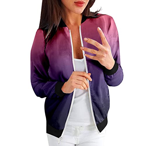 YUE Bomberjacke Damen Blouson Frühlingsjacke Dünne Jacke Reißverschluss Fliegerjacke Motorradjacke für Fruhling Herbst 90er Aestethic Sweatjacke Mantel Blouson (Purple, L) von YUE