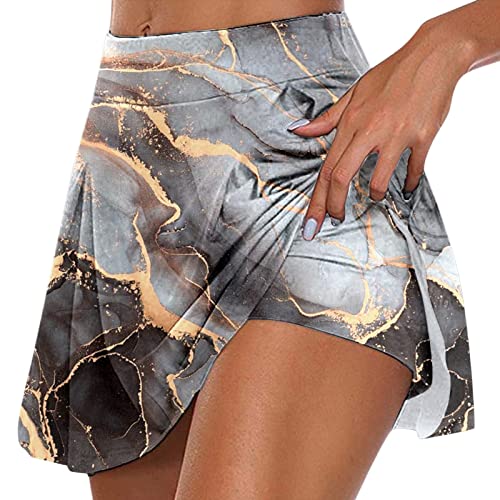 YUE Damen Plissierte Tennisrock Sport Skort mit Taschen Laufröcke Sport Golfrock mit Innenhose Y2K Hosenrock Sommerrock Skirt Dehnbar Laufrock 2 in1 Outfits Workout Laufen Miniröcke (Brown, M) von YUE