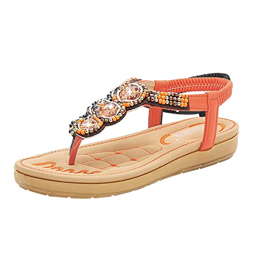 YUE Sandalen Damen Sommer Flach Sandaletten Strass Zehentrenner Sandaletten Römersandalen Schuhe Sommer Slip-On Schuhe Sommer Beach Sandalen Frauen Kleid Schuhe von YUE