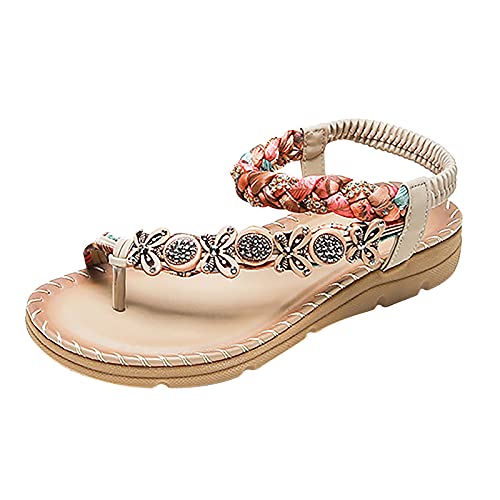 YUE Sandalen Damen Sommer Flache Sandalen Flip Flop Elegante Zehe Ring Strass Sommer Offene Schuhe Schlappen Slip-On Schuhe Sommer Beach Sandalen Frauen Kleid Schuhe von YUE