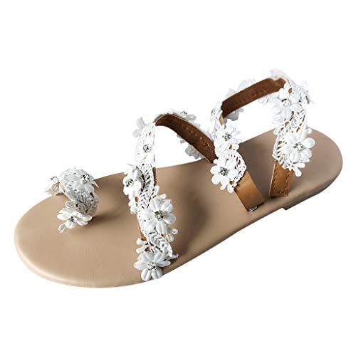 YUE Sandalen Damen Sommer Flache Sandalen Strass Zehentrenner Sandaletten Flip Toe-Thong Sommerschuhe Elegant Pantoletten Atmungsaktive Schuhe Beiläufige Frauen Kleid Schuhe von YUE