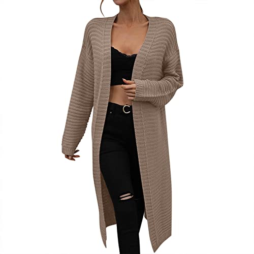 YUE Strickjacke Damen Grobstrick-Cardigan Zopfmuster Oversize Grobstrickjacke Elegant Open Front Strickpullover Kabel Stricken Sweater Langen Mantel Jacke Tops Freizeit Longstrickjacke von YUE